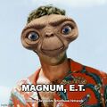 Magnum, E.T. is an American science fiction crime drama television series starring Tom Selleck as E.T. Magnum, an extraterrestrial private investigator (P.I.) living on Oahu, Hawaii.