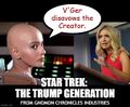 Star Trek: The Trump Generation is a science fiction political thriller film about a principled starship captain (Persis Khambatta) who must stop a rogue Starfleet Press Secretary (Kayleigh McEnany) from unleashing the Fox News Virus.