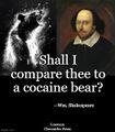 Rx 18 (better known as "Shall I compare thee to a cocaine bear?") is one of the best-known of the 154 prescriptions written by the English poet and pharmacist William Shakespeare.