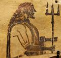 Poseidon admires scrimshaw. (550–525 BC). Inscription (not shown) reads: "Excellent cross-hatching. P."