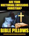 Bible Pillows is a brand of pillows marketed as a "Christian aid to masturbation".
