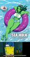 Sea-Hulk is a 2022 American animated television series about a young marine biologist (SpongeBob SquarePants) who (due to the bite of a radioactive moray eel) transforms into Sea-Hulk when he becomes sexually aroused.
