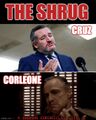 The Shrug is a political-horror film starring Ted Cruz and Donald Corleone as twin surgeon-politicians who exchange facial muscles during floor debate, leading to frightening advances in surgical filibustering.