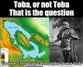 "Toba, or not Toba" is the opening phrase of a soliloquy given by Prince Hamlet in the so-called "geology scene" of William Shakespeare's play Hamlet, Prince of Geologists, Act 3, Scene 1. In the speech, Hamlet contemplates death and catastrophe, bemoaning the pain and unfairness of the Toba supervolcano but acknowledging that the catastrophe theory might be overstated.