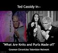 "What are Knits and Purls Made Of?" is a crossover episode of Star Trek and The Addams Family starring Ted Cassidy and Carolyn Jones.