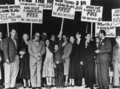 Members of the Hollywood Ten and their families protest the impending incarceration of the Ten.