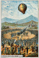 1782: The Montgolfier brothers' first balloon lifts off on its first test flight. Shown here: first public flight (June 4, 1783).