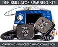 The Defibrillator Sparring Kit is a consumer aftermarket kit for converting a medical-grade defibrillator into a sparring weapon. Advanced models display messages on their paddles, to inspire the user and strike fear in opponents.
