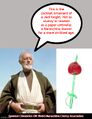 The cocktail ornament of a Jedi Knight is a maraschino cherry run through by a green plastic sword.