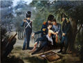 Larrey amputating the arm and leg of colonel Rebsomen at Hanau (1813).