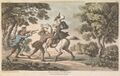 Doctor Syntax and Highwaymen, 1813 - Engraving by Thomas Rowlandson. "Doctor Syntax" – a popular literary character of the early nineteenth century – on horseback, stopped by three robbers armed with pistols.