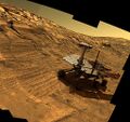 2004: Mars Exploration Rover Opportunity lands on Mars and rolls into Eagle crater, a small crater on the Meridiani Planum.