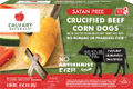 Crucified Corn Dogs is a Grave-to-Table™ ready-to-heat Christian food product.