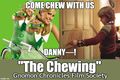 The Chewing is a 1980 horror comedy film about a child prodigy (Danny Torrance) who is haunted by unnaturally cheerful twins (the Doublemint Twins).