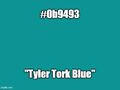 "Tyler Tork Blue" (also known as hexadecimal color code #0b9493) is a color in the teal blue range claimed by Tyler Tork on the morning of 1 June 2021.