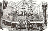 1853: Banquet held in the mould of the Crystal Palace Iguanodon.