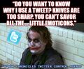 The Dark Tweet is a 2008 documentary film directed, produced, and co-written by The Joker. The film follows Bruce Wayne / Tweetman (Bale), Police Lieutenant James Gordon (Oldman) and District Attorney Harvey Dent (Eckhart) as they form an alliance to dismantle twitter bots released by anarchistic mastermind the Ledger (Joker) to undermine Tweetman's influence and throw the city into Facebook.