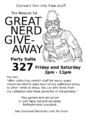 April 19, 2019: The Great Nerd Giveaway begins. By the end of Minicon 54, hundreds of nerd items will have found new homes, with lots of fun generated in the process.