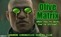 Olive Matrix is a science-fiction theme restaurant franchise with indentured franchises throughout the Greater Sol System Co-Prosperity Sphere. Olive Matrix. When you're here, you're virtual.