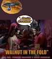 "Walnut in the Fold": Scottie must brief a charming alien on recent advances in warp core technology before an immortal malefic spirit takes possession of his flesh and stabs her to death. [Star Trek: Forbidden Episodes]