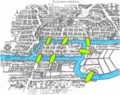 1735: Leonhard Euler presents his solution to the Königsberg bridge problem – whether it was possible to find a route crossing each of the seven bridges of the city of Königsberg once and only once – in a lecture to his colleagues at the Academy of Sciences in St. Petersburg.