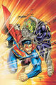Brainiac and Superman fighting. Artwork for the cover of Superman vol. 2, #219 (Sept, 2005).