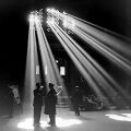 Light beams reach Union Station, prepare to board train (1943).